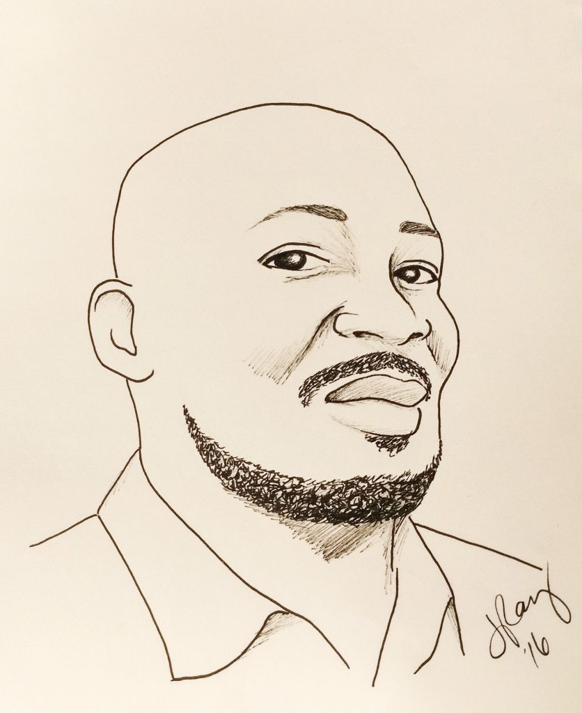 Ink portrait of a black man with a beard